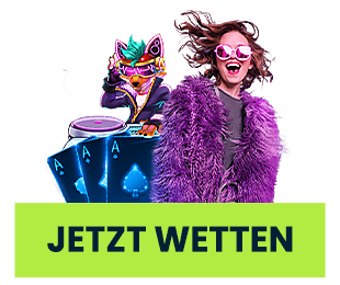 Wettigo Casino Spiele mit auffälliger Animation und stylischer Spielfigur vor grünem Button