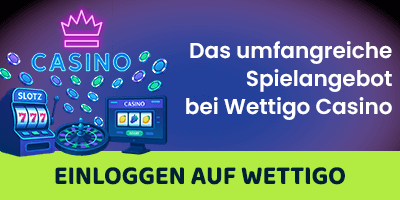 Casino Grafik mit Spielautomaten und Münzen über grünem Login Button