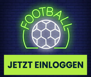 Leuchtender Fußballschriftzug mit stilisiertem Ball auf dunklem Hintergrund